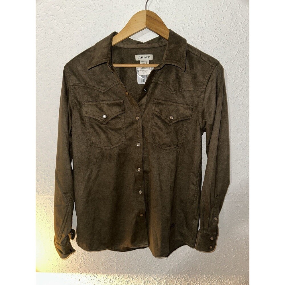 Ariat Autumn Drift Olive Suede Pearl Button Snap Western Shirt Size Medium EUC
